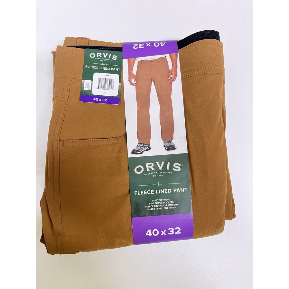 Orvis men’s pants Sz 40/32 tan fleece line casual dress up cozy work Active NWT